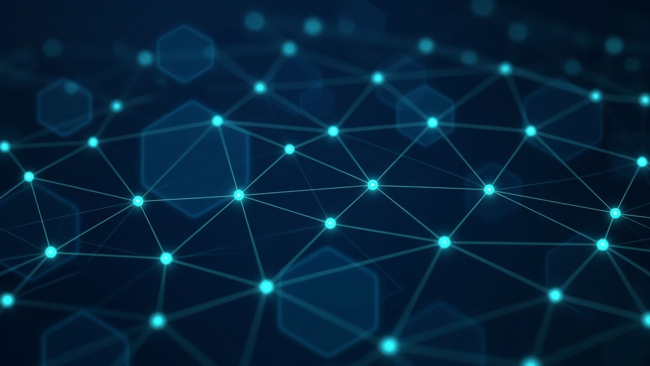 Abstract teal network mesh over dark navy, representing secure networks